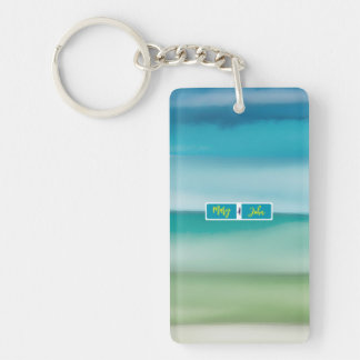 Aangepaste naam Abstract waterverf oceaan horizon Sleutelhanger