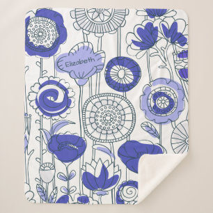 Aangepaste naam Abstracte bloemmotief Blauwe Paars Sherpa Deken