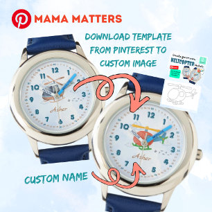 Aangepaste naam & afbeelding Blauwe Helikopter Kin Horloge