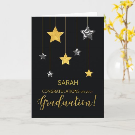 Aangepaste naam Afstuderen Gefeliciteerd Gold Kaart (Gele Bloem)