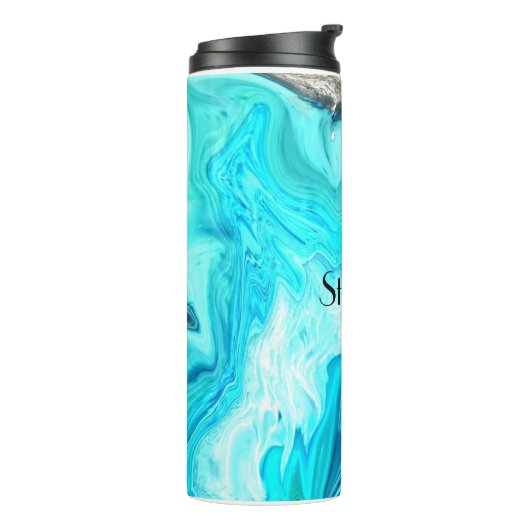 Aangepaste naam agaat edelsteen geode kunst blauw thermosbeker (Gedraaid links)