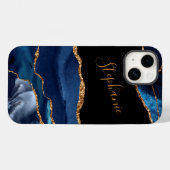 Aangepaste naam Agate Blue Gold Glitter Case-Mate iPhone Case (Achterkant (horizontaal))