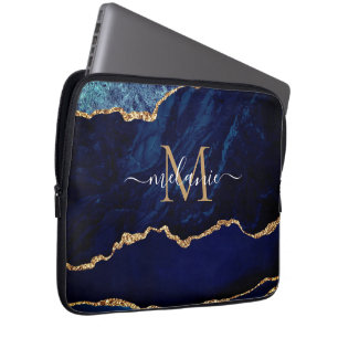 Aangepaste naam Agate Blue Gold Marble-laptophoes Laptop Sleeve