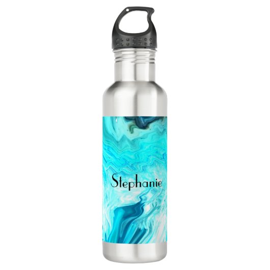 Aangepaste naam Agate Gemstone Geode Art Blue Cool Waterfles (Voorkant)