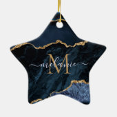 Aangepaste naam Agate Navy Blue Gold Gemstone Marb Keramisch Ornament (Achterkant)