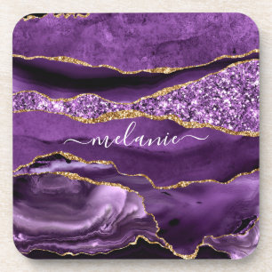 Aangepaste naam Agate Paars Violet Gold Glitter Ge Bier Onderzetter