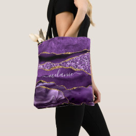 Aangepaste naam Agate Paars Violet Gold Glitter Ge Draagtas