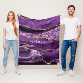 Aangepaste naam Agate Paars Violet Gold Glitter Ge Fleece Deken