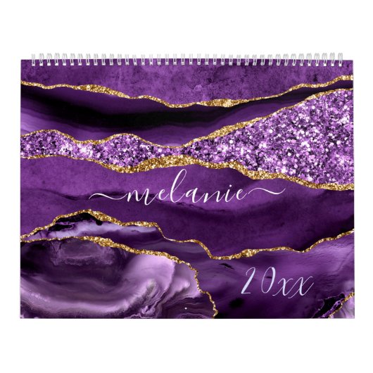 Aangepaste naam Agate Paars Violet Gold Glitter Ge Kalender (Hoes)