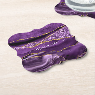 Aangepaste naam Agate Paars Violet Gold Glitter Ge Kartonnen Onderzetters