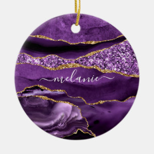 Aangepaste naam Agate Paars Violet Gold Glitter Ge Keramisch Ornament