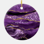Aangepaste naam Agate Paars Violet Gold Glitter Ge Keramisch Ornament (Achterkant)