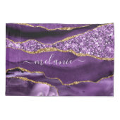 Aangepaste naam Agate Paars Violet Gold Glitter Ge Kussensloop (Achterkant)