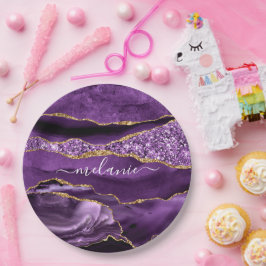 Aangepaste naam Agate Paars Violet Gold Glitter Ge Papieren Bordje
