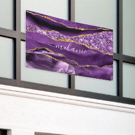 Aangepaste naam Agate Paars Violet Gold Glitter Ge Spandoek