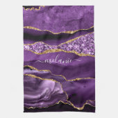 Aangepaste naam Agate Paars Violet Gold Glitter Ge Theedoek (Verticaal)