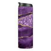 Aangepaste naam Agate Paars Violet Gold Glitter Ge Thermosbeker (Geroteerd rechts)