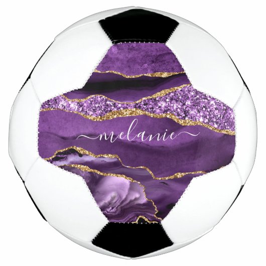 Aangepaste naam Agate Paars Violet Gold Glitter Ge Voetbal (Voorkant)
