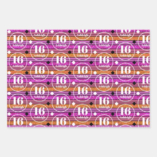 Aangepaste naam Age Pink Birthday Inpakpapier Vel (Voorkant)