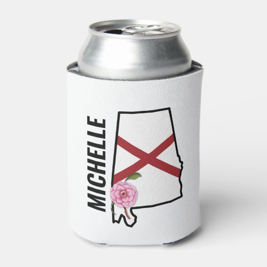 Aangepaste naam Alabama Vlag en State Flower Camel Blikjeskoeler (Blikje Voorkant)