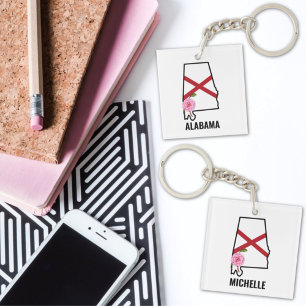 Aangepaste naam Alabama Vlag en State Flower Camel Sleutelhanger