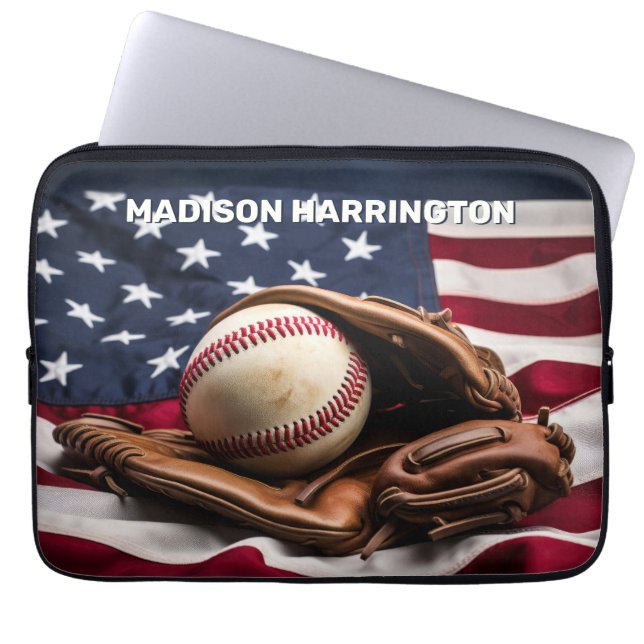 Aangepaste naam American Baseball Laptop Sleeve (Voorkant)