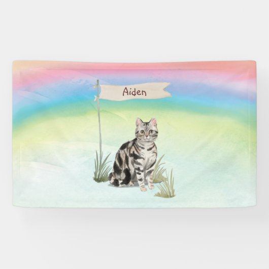 Aangepaste naam Amerikaanse Short Hair Pet Cat Spandoek (Horizontaal)