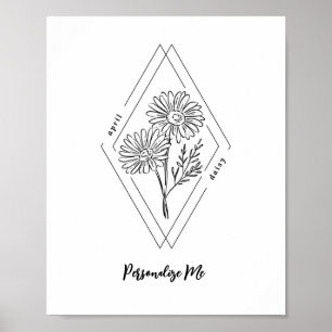 Aangepaste naam April Daisy Geboorte Bloem Poster