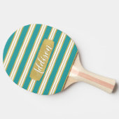 Aangepaste naam Aqua Blue Gold Stripe Patroon Tafeltennisbatje (Zijkant)