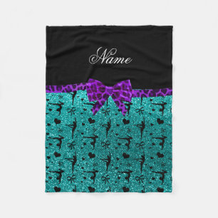 Aangepaste naam aqua glitter gymnastiek paarse boe fleece deken