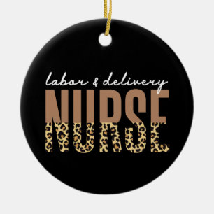 Aangepaste naam arbeids- en bezorgingszurse Cheeta Keramisch Ornament