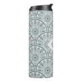 Aangepaste Naam Art Deco Floral Harmony Grijs Mand Thermosbeker (Gedraaid links)