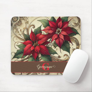 Aangepaste naam Art Nouveau Christmas Poinsettia Muismat