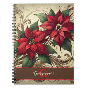 Aangepaste naam Art Nouveau Christmas Poinsettia Notitieboek