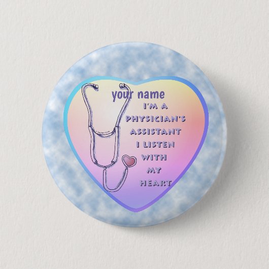 Aangepaste naam arts-assistent hart ronde button 5,7 cm (Voorkant)