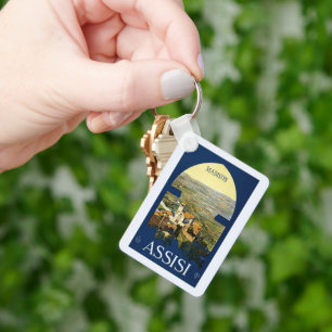 Aangepaste naam: Assisi Italy Vintage Travel Sleutelhanger