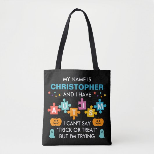 Aangepaste naam Autism Halloween Snoep Canvas tas (Voorkant)