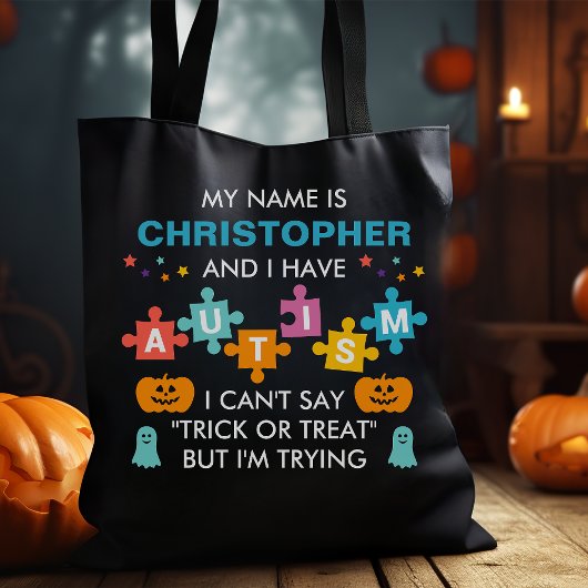 Aangepaste naam Autism Halloween Snoep Canvas tas