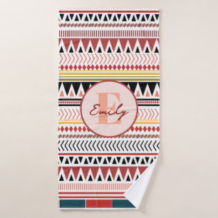 Aangepaste naam Azteekse elegantie Warm rood etnis Badhanddoek