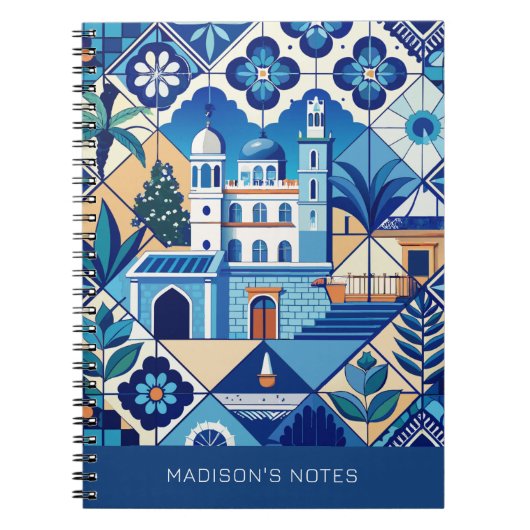 Aangepaste naam Azulejo Tegels Pattern Notitieboek (Voorkant)