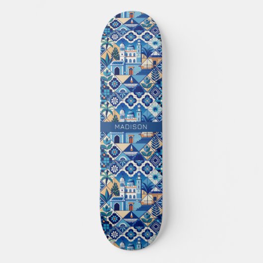 Aangepaste naam Azulejo Tegels Pattern Skateboard (Voorkant)