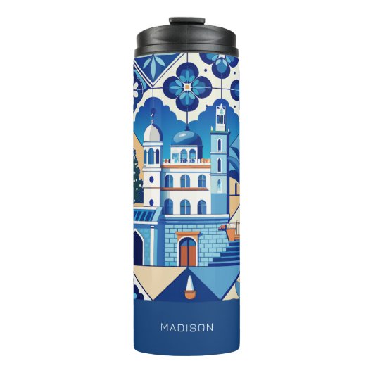 Aangepaste naam Azulejo Tegels Pattern Thermosbeker (Voorkant)