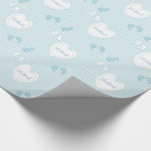 Aangepaste naam Baby Boy Heart Gingham Paper Cadeaupapier (Hoek)