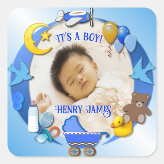 Aangepaste naam Baby Boy Vierkante Sticker (Voorkant)
