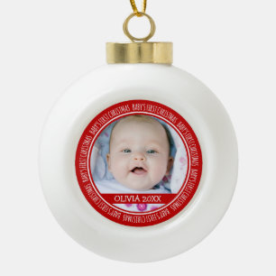 Aangepaste naam Baby eerste kerstversiering rood Keramische Bal Ornament