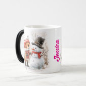 Aangepaste naam Baby Fox and Snowman Magische Mok (Voorkant links)