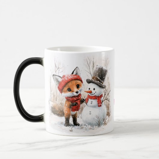 Aangepaste naam Baby Fox and Snowman Magische Mok (Links)