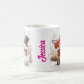 Aangepaste naam Baby Fox and Snowman Magische Mok (Center)