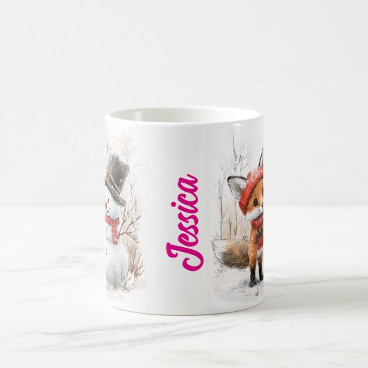 Aangepaste naam Baby Fox and Snowman Magische Mok (Center)
