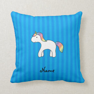 Aangepaste naam baby unicorn blue strepen kussen